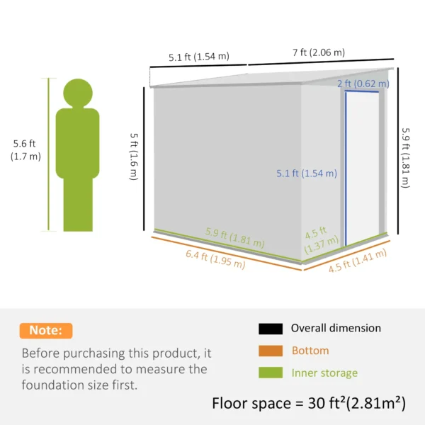 Outsunny 5ft x 7ft Lean To Metal Garden Shed - Green - Image 4
