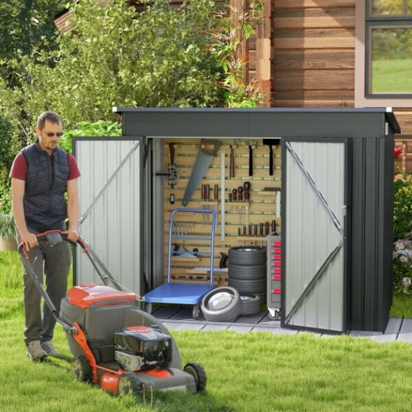 Pro-Tect 8'x4' Double Hinged (Dual Entrance) Metal Pent Shed -  Dark Grey - Image 3