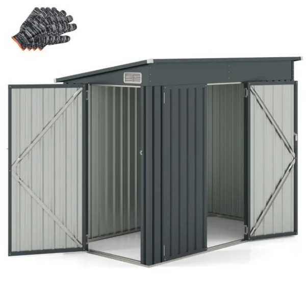 Pro-Tect 8'x4' Double Hinged (Dual Entrance) Metal Pent Shed -  Dark Grey - Image 4