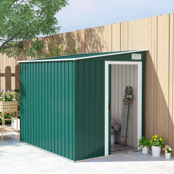 Outsunny 5ft x 7ft Lean To Metal Garden Shed - Green