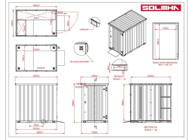 Solhma 5'x7' KDC+ Heavy Duty Metal Garden Motorbike Storage Container - Anthracite Grey - Image 7