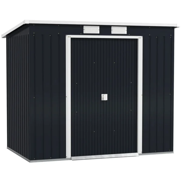 Outsunny 7ft x 4ft Metal Garden Pent Shed with Foundation Grid - Dark Grey