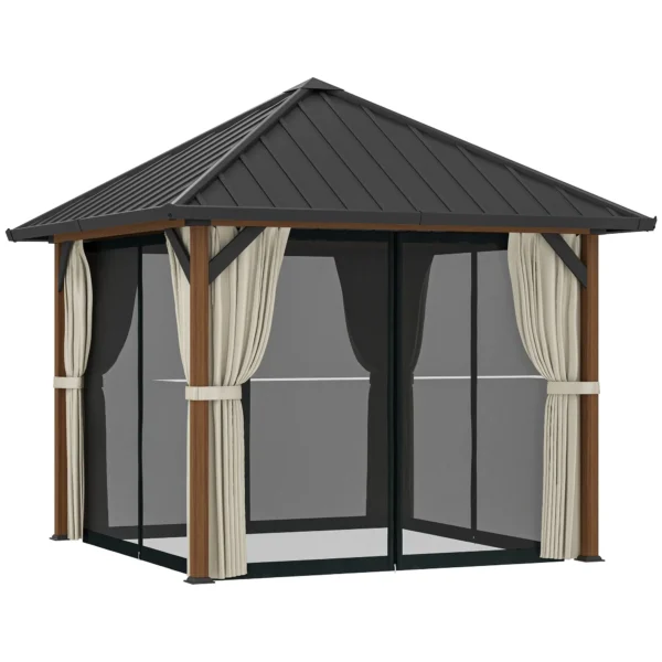 Outsunny 10x10 Hardtop Gazebo with Galvanised Steel Roof and Water Gutter -Walnut Wood Finish - Image 7