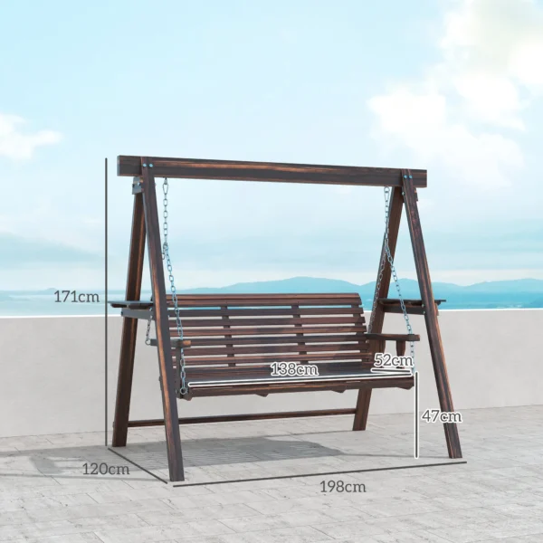 Outsunny Three-Seater Wooden Swing Bench - Fir Wood - Image 3