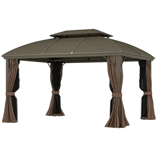 Outsunny 10x12 Hardtop Gazebo Double Roof Canopy - Coffee - Image 10