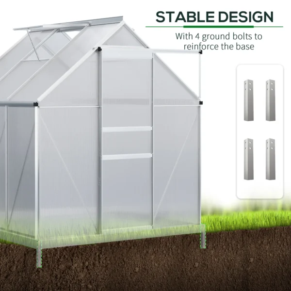 Outsunny 6ft x 6ft Polycarbonate Greenhouse - Silver - Image 2