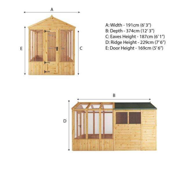 Mercia 12'x6' Woodsman Timber Apex Styrene Combi Greenhouse - Image 18