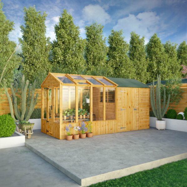 Mercia 14'x6' Woodsman Timber Apex Styrene Combi Greenhouse - Image 14