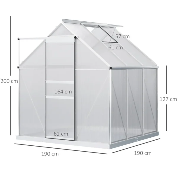 Outsunny 6ft x 6ft Polycarbonate Greenhouse - Silver - Image 6