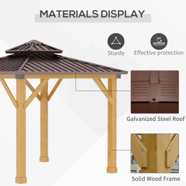 OutSunny 10'x10′ Hardtop Gazebo Canopy with 2-Tier Roof & Solid Wood Frame - Brown - Image 3