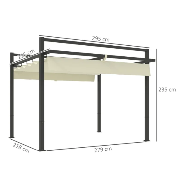 OutSunny 10’x10′ Aluminium High Pergola with Retractable Roof - Grey/Khaki - Image 4