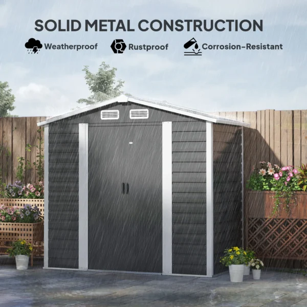 Outsunny 7ft x 4ft Metal Garden Shed with Foundation Grid - Dark Grey - Image 2