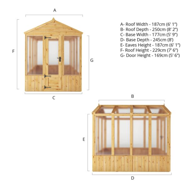 Mercia 8'x6' Woodsman Timber Apex Polycarbonate Greenhouse - Image 13