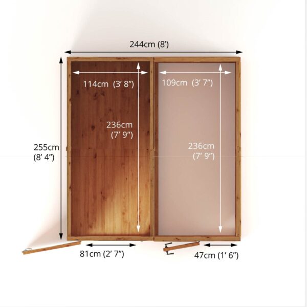 Mercia 8'x8' Woodsman Timber Apex Styrene Combi Greenhouse - Image 2