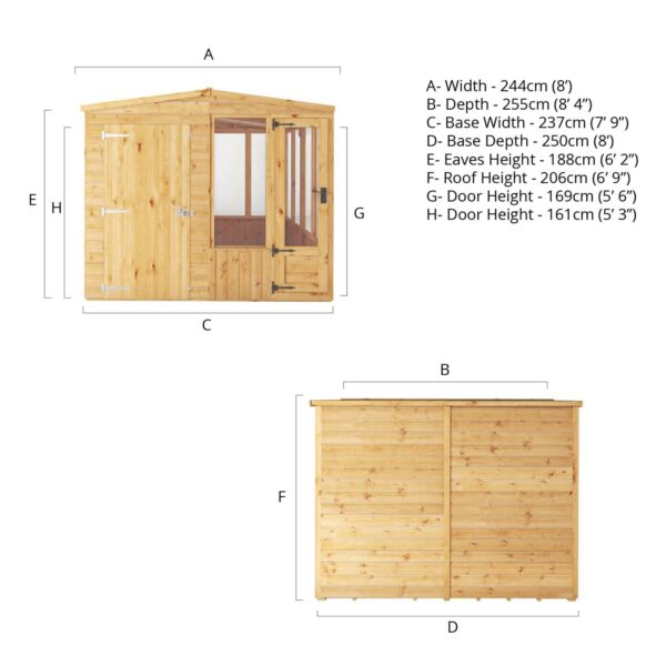 Mercia 8'x8' Woodsman Timber Apex Styrene Combi Greenhouse - Image 3