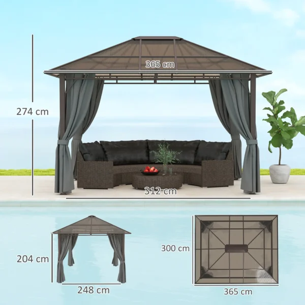 OutSunny 12'x10′ Hardtop Metal Gazebo with Polycarbonate Roof - Dark Grey (Brown) - Image 3