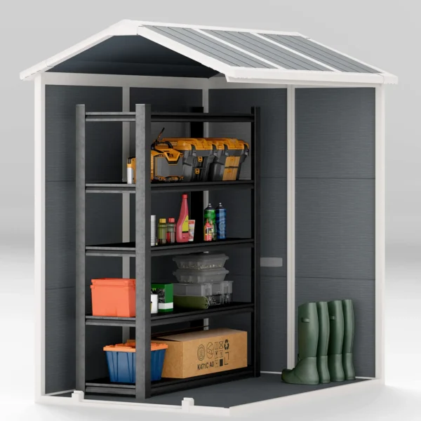 Outsunny 4'x6' Plastic Garden Storage Shed with Window - Grey - Image 3