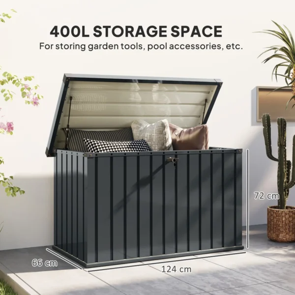 Outsunny 400 Litre Metal Galvanised Steel Garden Storage Box - Dark Grey - Image 3