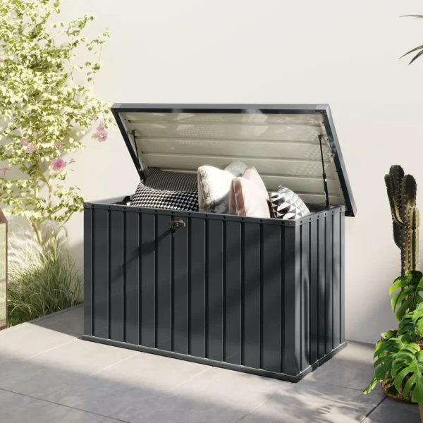 Outsunny 400 Litre Metal Galvanised Steel Garden Storage Box - Dark Grey - Image 4