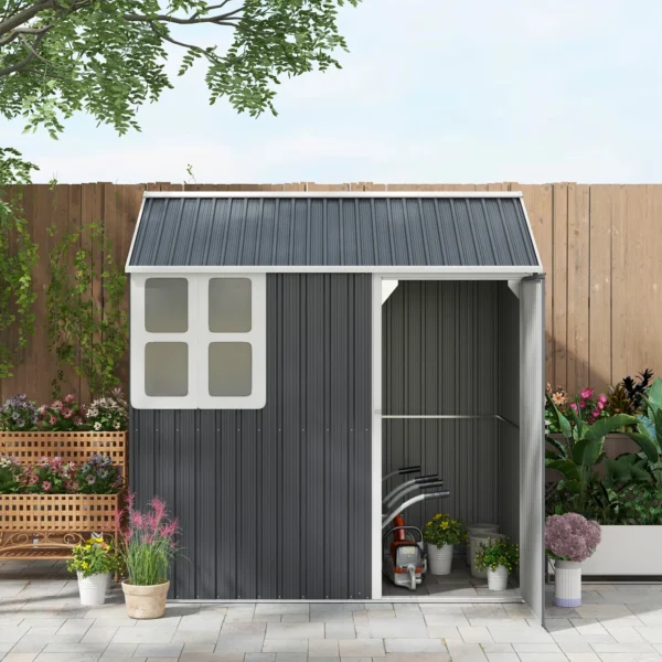 Outsunny 7ft x 6ft Metal Garden Shed with Window - Dark Grey - Image 6