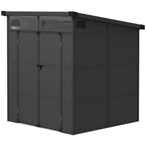 Outsunny 6x6 Plastic Pent Shed with Skylight - Dark Grey - Image 5