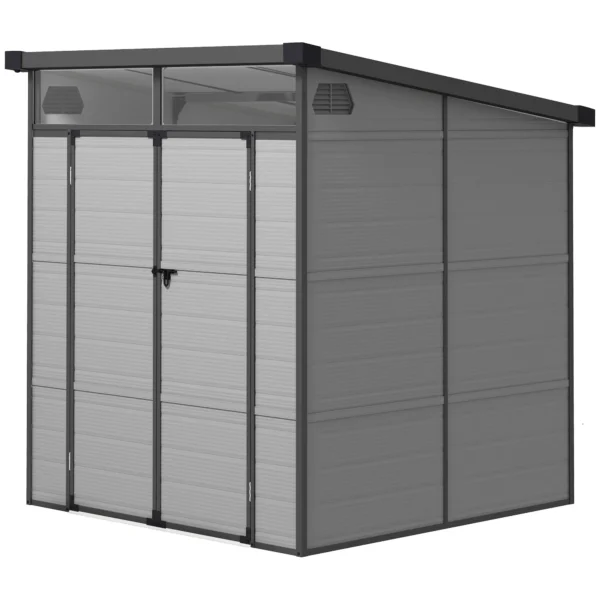 Outsunny 6x6 Plastic Pent Shed with Skylight - Light Grey - Image 4