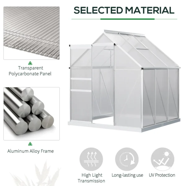 Outsunny 6ft x 6ft Polycarbonate Greenhouse - Silver - Image 8