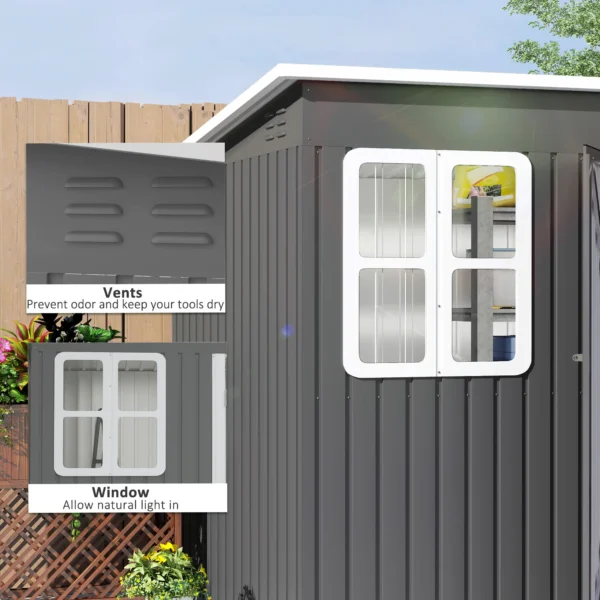 Outsunny 8.5ft x 6ft Metal Pent Garden Shed with Foundation Grid - Dark Grey - Image 6