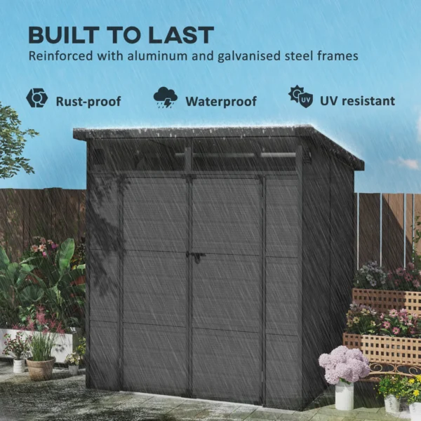 Outsunny 6x6 Plastic Pent Shed with Skylight - Dark Grey - Image 6