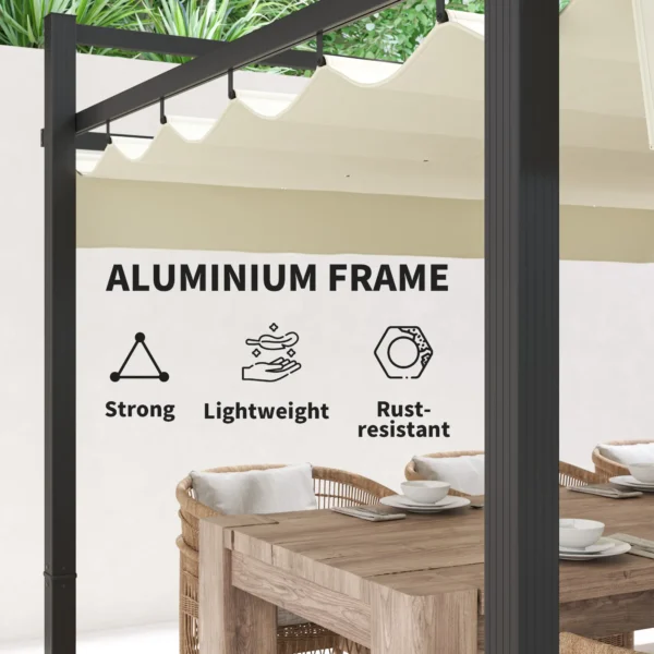 OutSunny 10’x10′ Aluminium High Pergola with Retractable Roof - Grey/Khaki - Image 9