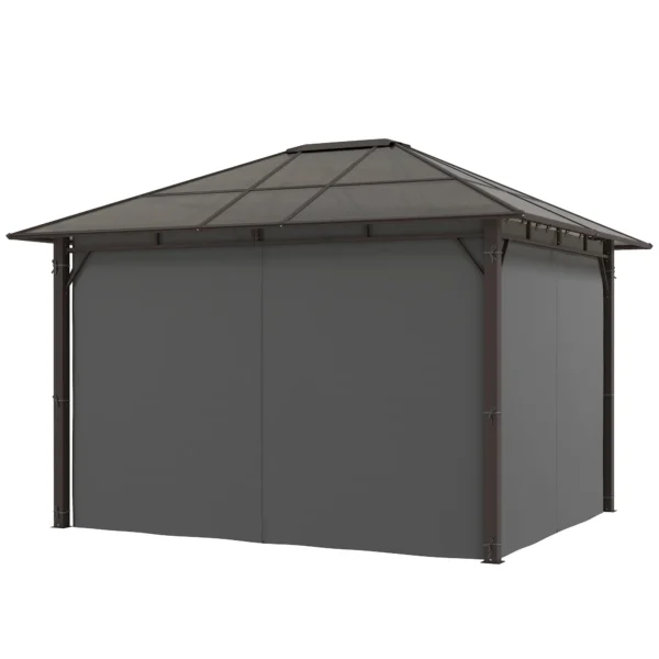 OutSunny 12'x10′ Hardtop Metal Gazebo with Polycarbonate Roof - Dark Grey (Brown) - Image 8