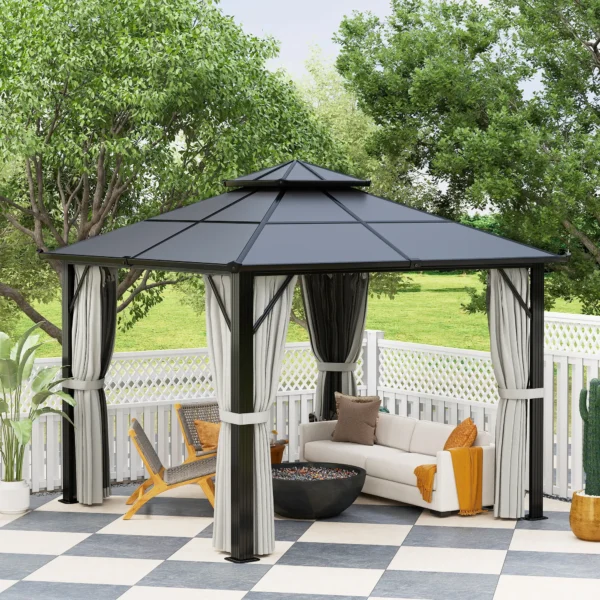 OutSunny 10'x10′ Hardtop Metal Gazebo with UPF30+ Double Polycarbonate Roof -  Grey - Image 6