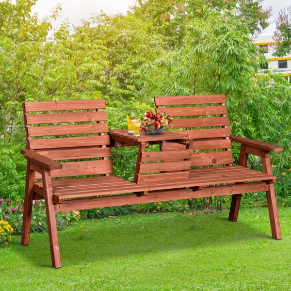 Outsunny Fir Wood Convertible 2 to 3 Seater Timber Garden Bench - Image 6