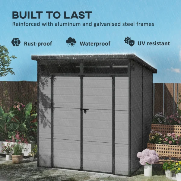 Outsunny 6x6 Plastic Pent Shed with Skylight - Light Grey - Image 8