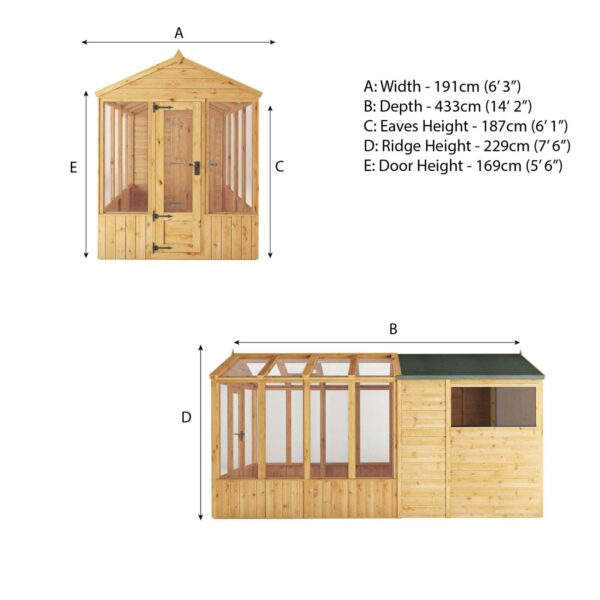 Mercia 14'x6' Woodsman Timber Apex Styrene Combi Greenhouse - Image 15