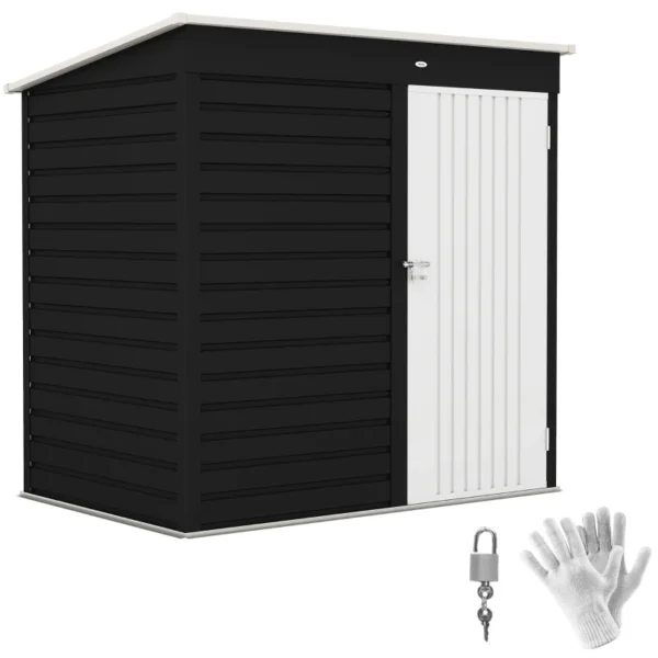 Outsunny 6ft x 4ft Metal Outdoor Tool Storage Shed with Lockable Door - Dark Grey & White - Image 6