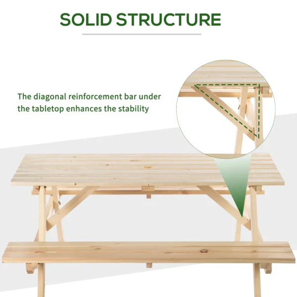 Outsunny 4 Seater Wooden Rectangular Picnic Table - Image 7