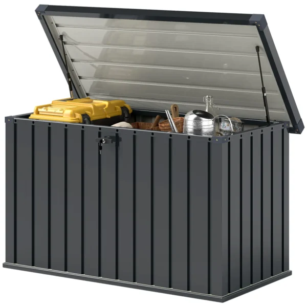 Outsunny 400 Litre Metal Galvanised Steel Garden Storage Box - Dark Grey - Image 7