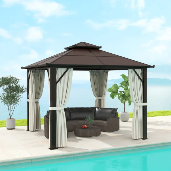 OutSunny 10'x10′ Hardtop Metal Gazebo with UPF30+ Double Polycarbonate Roof -  Beige - Image 6