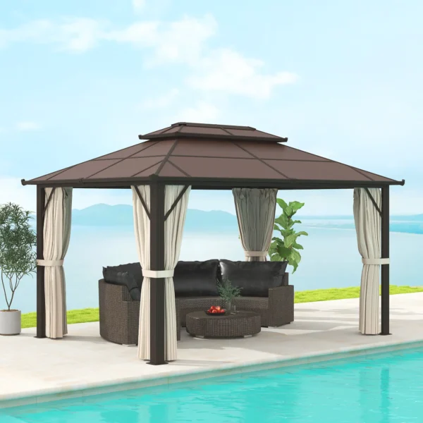 Outsunny 10x13 Hardtop Gazebo with UPF30+ Double Polycarbonate Roof - Beige - Image 6