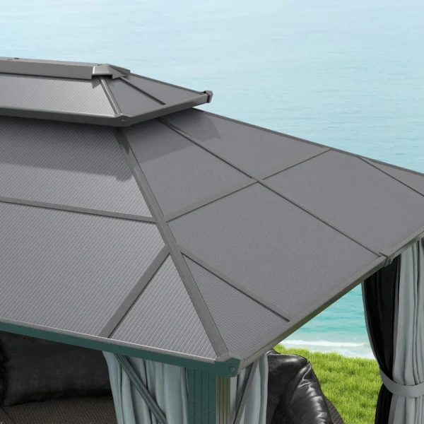 Outsunny 10x13 Hardtop Gazebo with UPF30+ Double Polycarbonate Roof - Grey - Image 8