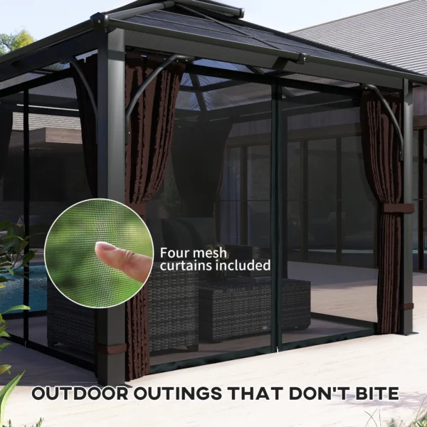 OutSunny 10'x10′ Hardtop Metal Gazebo Canopy with Double Polycarbonate Roof - Brown - Image 9