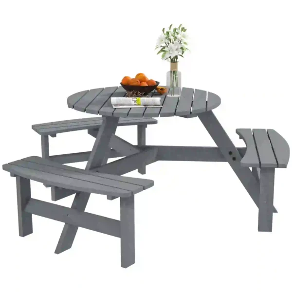 Outsunny 6 Seater Wooden Picnic Table - Grey - Image 7