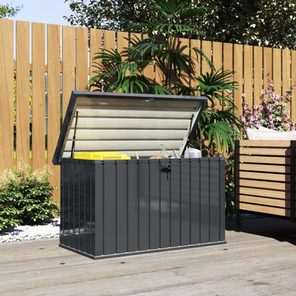 Outsunny 400 Litre Metal Galvanised Steel Garden Storage Box - Dark Grey - Image 10