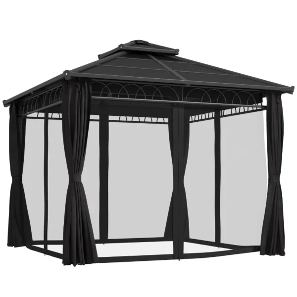 OutSunny 10'x10′ Hardtop Metal Gazebo Canopy with Galvanised Steel Frame - Dark Grey - Image 8