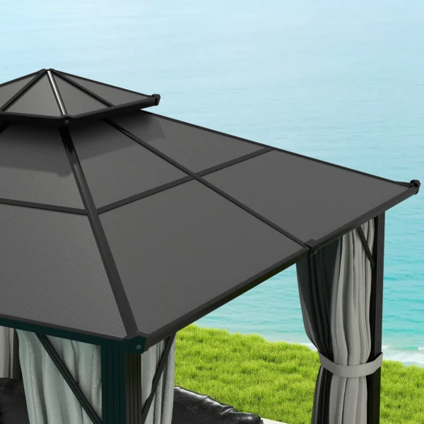 OutSunny 10'x10′ Hardtop Metal Gazebo with UPF30+ Double Polycarbonate Roof -  Grey - Image 8