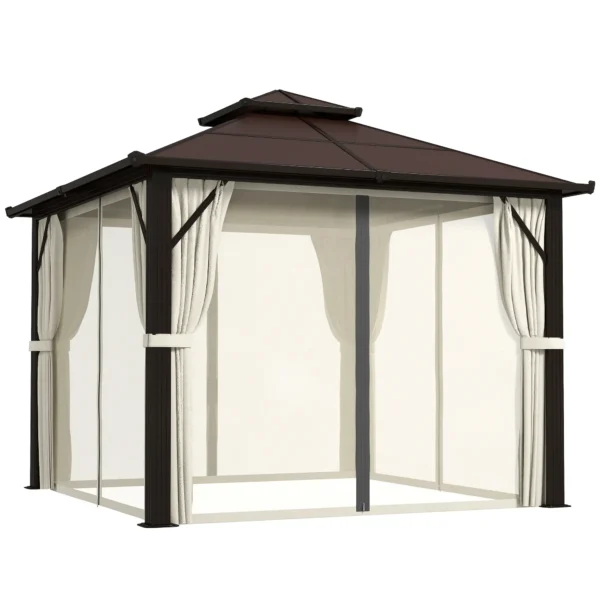 OutSunny 10'x10′ Hardtop Metal Gazebo with UPF30+ Double Polycarbonate Roof -  Beige - Image 7