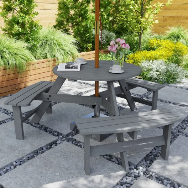 Outsunny 6 Seater Wooden Picnic Table - Grey - Image 9