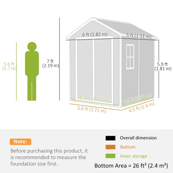 Outsunny 6'x5' Plastic Garden Storage Shed - Light Grey - Image 10