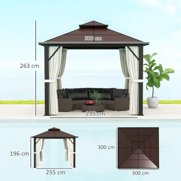 OutSunny 10'x10′ Hardtop Metal Gazebo with UPF30+ Double Polycarbonate Roof -  Beige - Image 11